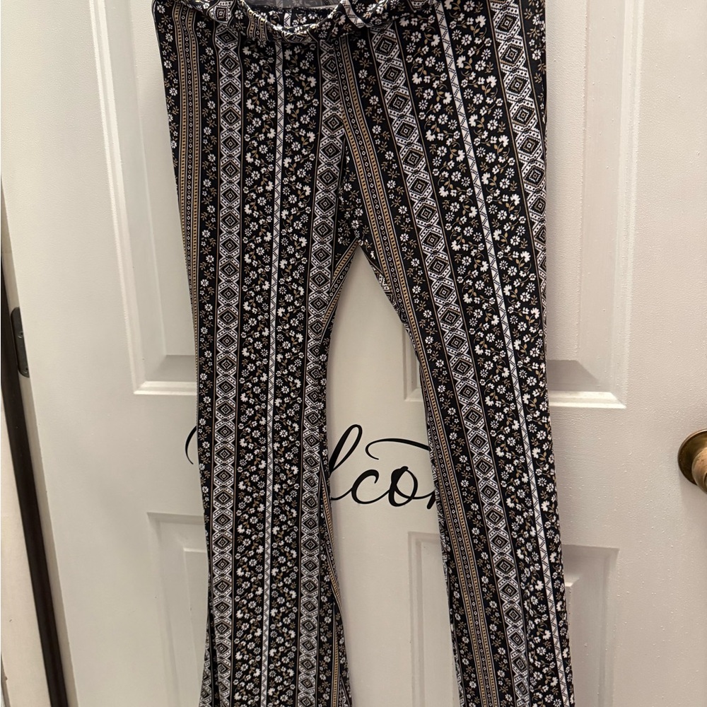 No Boundaries Floral Black and White Pants